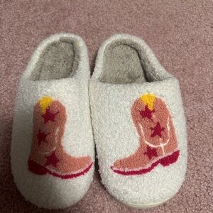 Cozy White Slippers with Pink Boot Design